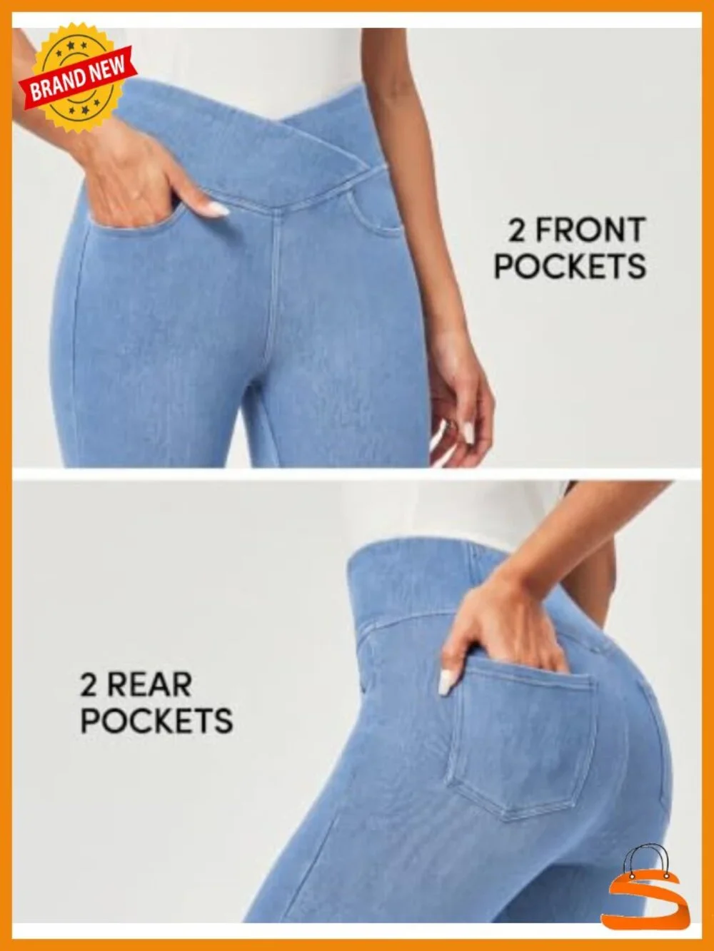Stretchy Pull On Capri Jeans Jeggings Tummy Control with Pockets Women's Capris
